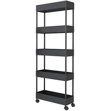 Imagem de Organizador De Armazenamento Móvel Prateleiras/torre De Armazenamento De Cozinha/prateleiras De Banheiro Deslizantes/sala De Estar Rack De Carrinho Cinco Camadas 18cm De Largura 40x18x116cm,Preto,