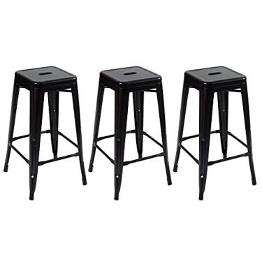 Imagem de Loft7, Kit 3 Banquetas Iron Tolix Design Industrial em Aço Carbono 76 cm Alta sem Encosto Vintage Elegante e Versátil Cozinha Bar Sala de Jantar Varanda Gourmet, Preto semibrilho