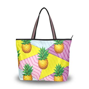 Imagem de Bolsa sacola de abacaxi na parte de trás geométrica bolsa de ombro para mulheres e meninas, Multicolorido., Medium