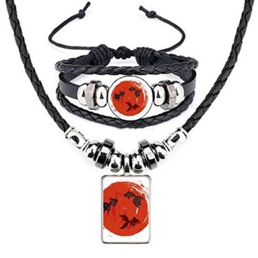 Imagem de Conjunto de joias de pulseira de couro com pingente de peixe dourado vermelho japonês