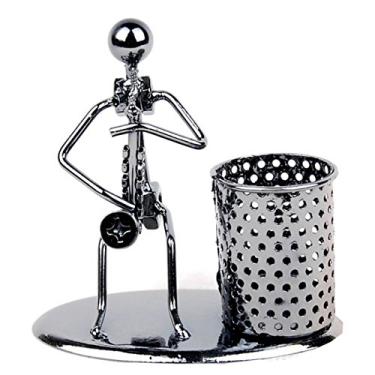 Imagem de Porta-caneta com porta-canetas, boneco de arte de ferro para taça de lápis ~ presente de decoração para mesa de escritório em casa, Saxophone