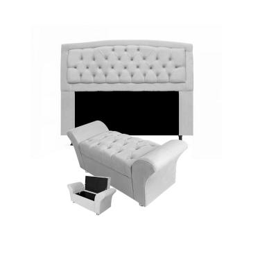 Imagem de Cabeceira Geovana e Calçadeira Veneza Baú King 195cm Suede Branco - LM DECOR