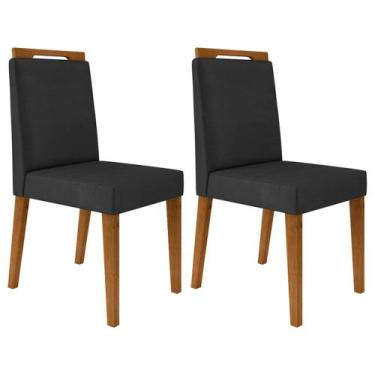 Imagem de Kit 2 Cadeiras Estofadas Para Sala De Jantar Alana N04 Cinza Lux/Ipê -