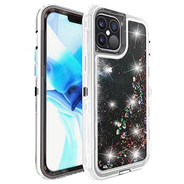 Imagem de Capa Glitter Dynamic Liquid Quicksand para iPhone 12 11 Pro Max X XS XR 8 6 7 Plus Cover 360 Shockproof Armor Phone Cases Film, Black, 6Plus or 6SPlus