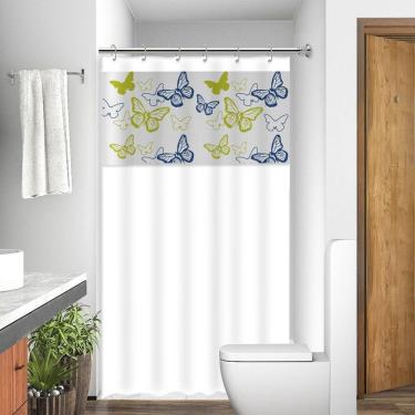 Imagem de Cortina Para Box Banheiro Com Visor Borboletas Papilon Com Gancho Anti Mofo Resistente Alta Qualidade Pvc Diversas Cores