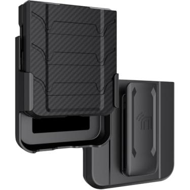 Imagem de Capa com clipe para Galaxy Z Flip 5 5G, capa tática robusta Nakedcellphone Special Ops e coldre de quadril com cinto catraca para telefone Samsung Z Flip5 (SM-F731U) - Design de fibra de carbono preta