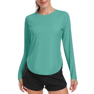 Imagem de addigi Camisa de sol feminina FPS 50+ manga comprida para treino, corrida, caminhada, proteção UV, roupas de secagem rápida ao ar livre, A_cinza verde, GG