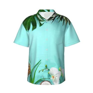 Imagem de Xiso Ver Camiseta masculina tropical de verão com frutas havaianas, manga curta, casual, praia, verão, festa na praia, Abacaxi tropical, G