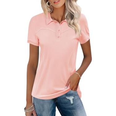Imagem de TFSDOD Camisas de golfe femininas gola manga curta camiseta leve com absorção de umidade polo casual 3 botões roupas de golfe, rosa, M