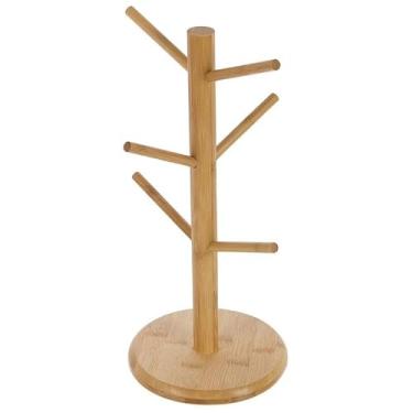 Imagem de Suporte porta xícaras de bambu com 6 ganchos 15,5x35