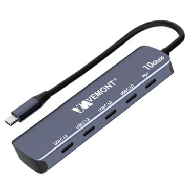 Imagem de Hub USB C, divisor USB C VEMONT de 10 Gbps para laptop com 4 portas de dados USB-C e 1 porta de carregamento PD de 100 W, hub USB 3.2 geração 2 para MacBook Pro/Air 2022/2021, iPhone 15, iPad Pro,