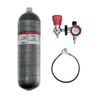 Imagem de TUXING Tanque de fibra de carbono de 4,7 L, sistema comprimido de ar 4500psi, tanque de carregamento de pistola de ar PCP, válvula reguladora de medidor de condor da força aérea, estação de enchimento