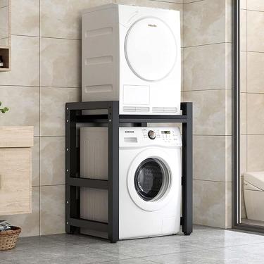 Imagem de Prateleira para máquina de lavar roupa Tambor para máquina de lavar louça Prateleira para armazenamento de piso Secador de 2 camadas Rack de empilhamento superior adequado para banheiro, coz