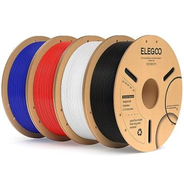 Imagem de ELEGOO Pacote de Filamento PLA Plus 1,75mm 4KG, Filamento PLA+ Resistente para Impressora 3D Precisão Dimensional +/- 0,02mm, Carretel de 4 Pacotes de 1kg (2,2lbs) Preto/Branco/Azul/Vermelho