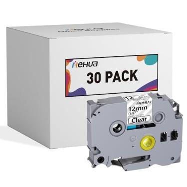 Imagem de Hehua TZe-131 TZe131 compatível com fita adesiva Brother Ptouch, 12 mm 0,47 transparente compatível com fita Brother Tze Tz 12 mm 0,47 fita de etiqueta transparente laminada, pacote com 30