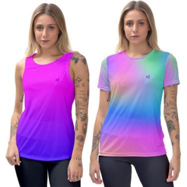 Imagem de Kit Regata fitness Camiseta Feminina Dry estampada academia Treino - E