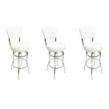 Imagem de Combo 3 Banquetas Alta Bar Giratória com Encosto cromada Assento gross