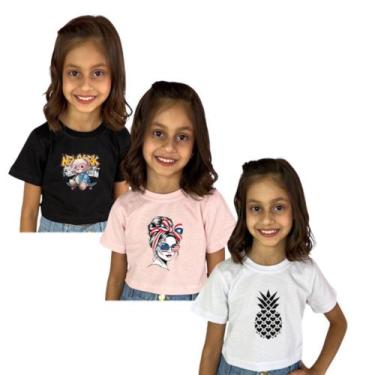 Imagem de Kit 3 Cropped Para Meninas Estampado Algodão Qualidade Preço Top - AK 