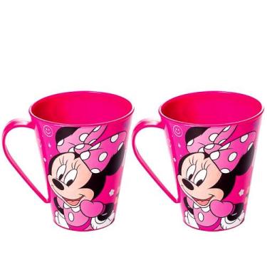 Imagem de 2 Canecas Minnie Rosa com Alça Infantil Plasútil para Meninas 360ml - 