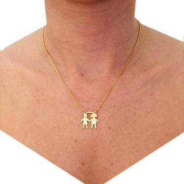 Imagem de Corrente Colar para Mães Pingente Casal Filhos Delicadas Banhado a Our