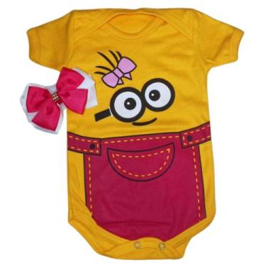 Imagem de Body Fantasia Minions Bebê Feminino Masculino Touca Lacinho - kIDSBEHA
