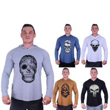 Imagem de Kit 5 Camisetas Manga Longa com Touca Longline Estampada Treino Academia Lazer Casual-Masculino