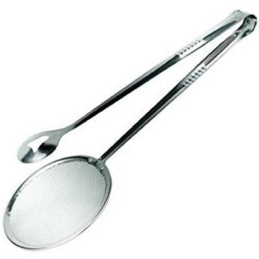 Imagem de Escumadeira inox com pinca pegador p/ fritura pastel batata frita - we