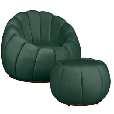 Imagem de Kit Poltrona Base Giratória e Puff Concha Decorativo Veludo - Fina Mob