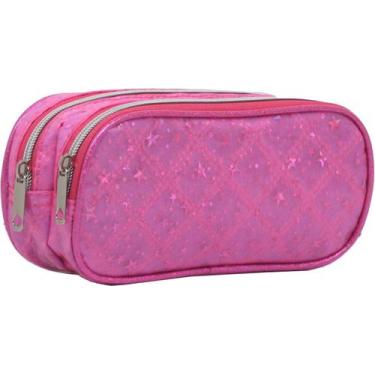 Imagem de Estojo Duplo Escolar Retangular Glitter Yepp EST12030, Rosa Pink