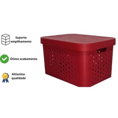 Imagem de Caixa organizadora grande 17 litros bordô qualidade resistente com tam