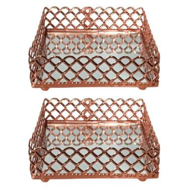 Imagem de Jogo C/2 Bandejas/Porta Guardanapos Metal/Espelhadas C/Pés 12,5x3,5cm 