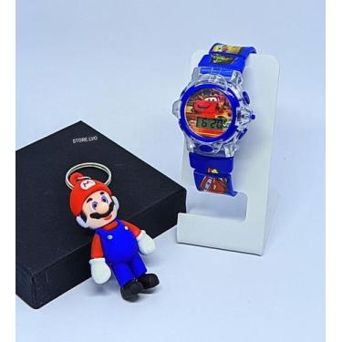 Imagem de Kit Relógio Infantil Digital Pisca Luz Led + Chaveiro Personagem Mini 