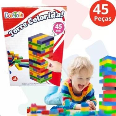 Imagem de Brinquedo Caiu Perdeu Jogo Torre Colorida Empilhar com 45 Peças Educat