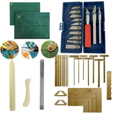 Imagem de Kit Base de Corte 45x30 Cartonagem Encadernação Esquadros Gabaritos Es