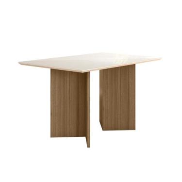 Imagem de Mesa de Jantar 4 Lugares 1,36m Tampo com Vidro Veneza Carvalho Off-Whi