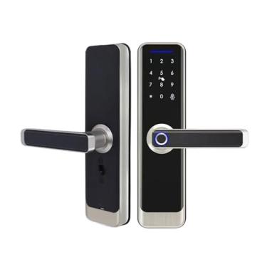 Imagem de Fechadura inteligente com impressão digital, cartão IC, chave, senha, aplicativo, desbloqueio remoto com campainha, fechadura mecânica de segurança(55 72 mortise-01)