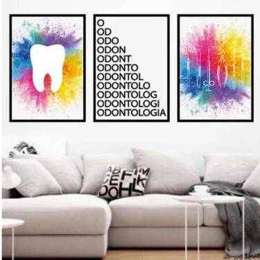 Imagem de Quadros Dentista Odontologia Consultório Kit 3 Peças 28x40cm - CAMALEÃ