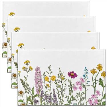 Imagem de meiyoeat Jogo americano de flores florais conjunto de 45,7 x 30,5 cm para crianças, margarida, íris, flores, meninos, meninas, adolescentes, flores, jogo americano para cozinha, mesa de jantar,