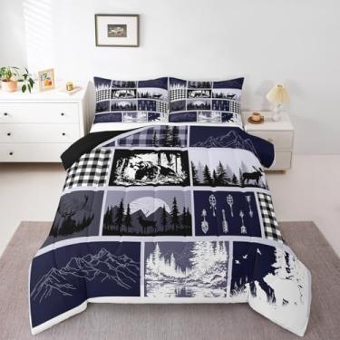 Imagem de Feelyou Conjunto de edredom infantil casal, urso, veado, animais selvagens, cabana rústica, casa de fazenda ocidental, 3 peças