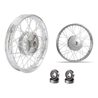 Imagem de Par Roda Biz 100 Raiada 4mm Cromado Alinhada + Rolamento