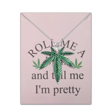 Imagem de BAUNA Colar Roll Me A Blunt and Tell Me I'm Pretty com folhas de maconha e planta de cannabis, presente para amigos Stoner, Medium, Zinco, Liga metálica.