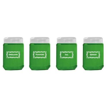Imagem de Kit Potes de Vidro 600ml 4Pç Para (Sal/Tempero/Orégano/Queijo) Com Tam