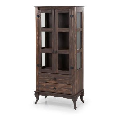 Imagem de Cristaleira 2 Portas 2 Gavetas 2 Prateleiras Vidro nas Laterais Pés Luiz XV D112VL - Imbuia Rustic