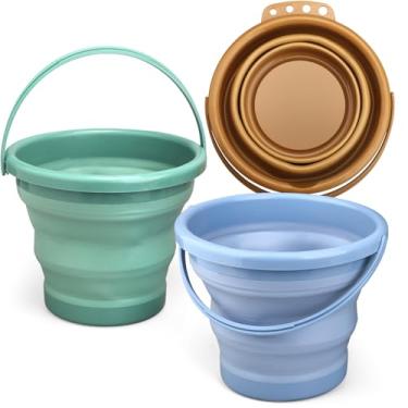 Imagem de LNCOJOLM Kit De Caixa De Areia Com Balde De Praia Dobrável De 3 Peças, Cesta De Páscoa, Brinquedos De Construção Para Crianças, Balde Pequeno Para Lavar, Camping, Pesca, Balde De Areia Dobrável Para