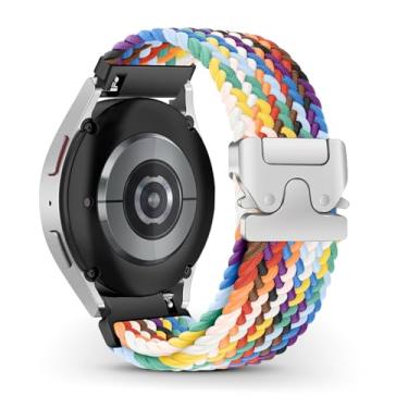 Imagem de RoYiio Pulseira de nylon para Samsung Galaxy Watch 7 FE 6 5 4 mm de 44 mm e 44 mm, respirável, macio, confortável, tecido de 20 mm para Garmin Vivoactive 5/Forerunner 165/Vivomove Trend - arco-íris