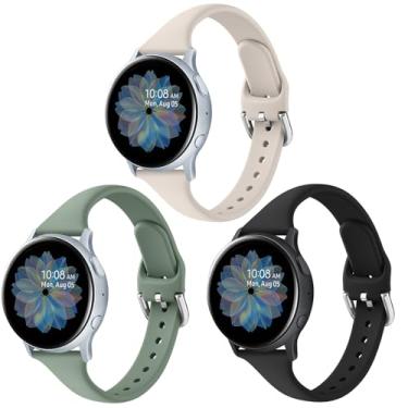 Imagem de Pacote com 3 pulseiras esportivas finas para Samsung Galaxy Watch Active 2 de 40 mm e 44 mm, pulseiras de silicone líquido macio à prova d'água para substituição para Galaxy Watch Active (preta/luz
