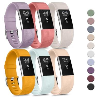 Imagem de Tobfit Pacote com 6 pulseiras esportivas compatíveis com Fitbit Charge 2 para mulheres e homens, pulseiras de substituição de silicone macio à prova d'água para Fitbit Charge 2/Charge 2 HR Fitness