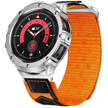 Imagem de MioHHR Capa de metal com pulseiras masculinas compatíveis com Samsung Galaxy Watch 6 de 44 mm 2023/Watch 5 de 44 mm 2022/Watch 4 de 44 mm 2021, pulseiras de nylon e capa de aço inoxidável