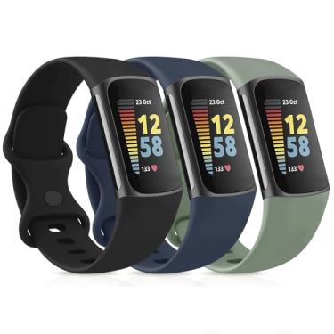 Imagem de Pacote com 3 pulseiras esportivas compatíveis com Fitbit Charge 6/Fitbit Charge 5 pulseiras femininas masculinas, clássicas e macias de substituição para Fitbit Charge 6/5 Advanced Fitness & Health Tracker (preto/azul abismo/verde abacate, pequeno)