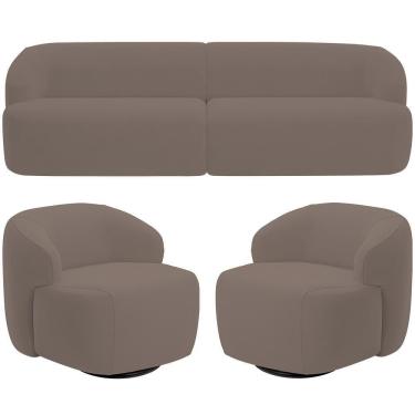 Imagem de Sofá 3 Lugares Curvo Orgânico Com 02 Poltronas Living 250cm Barolo L06 Veludo Marrom